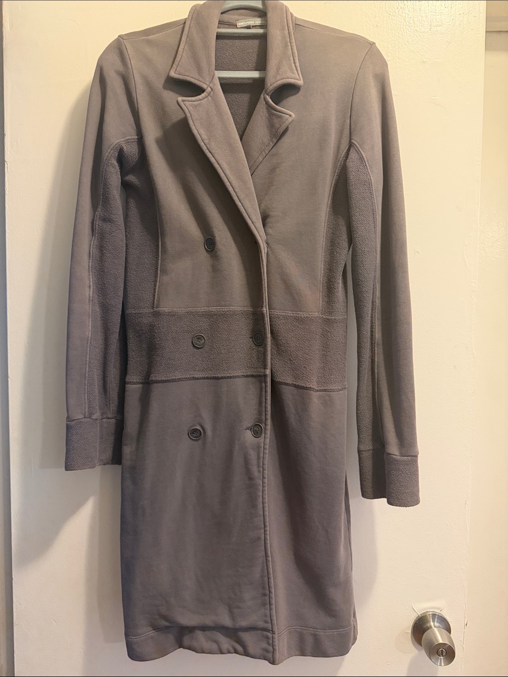 James Perse Taupe Gray Double-Breasted Trench Coat